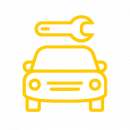 voiture dessinée en jaune avec clé au dessus sur fond damier gris